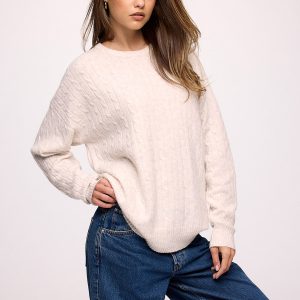 Cozy Knit Cable Crewneck Sweater | Heather Bone
