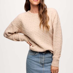 Cozy Knit Cable Crewneck Sweater | Heather Oat