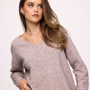 Cozy Knit V-Neck Sweater | Heather Cocoa