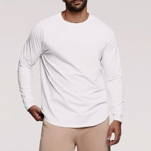 Long Sleeve Curved Hem T-Shirt | White