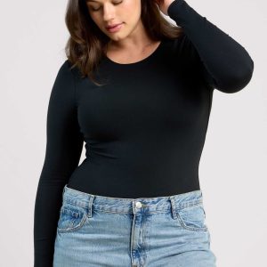Long Sleeve Crewneck Bodysuit | Black