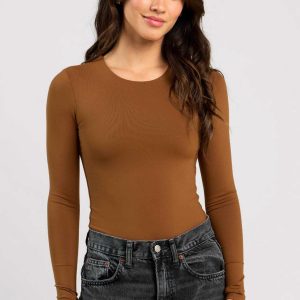 Long Sleeve Crewneck Bodysuit | Chocolate