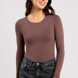 Long Sleeve Crewneck Bodysuit | Coffee