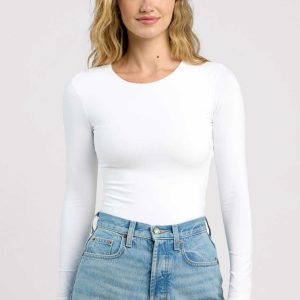 Long Sleeve Crewneck Bodysuit | White