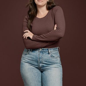 Long Sleeve Ribbed Crewneck Bodysuit | Coffee