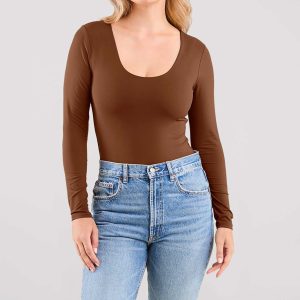 Long Sleeve Scoop Neck Bodysuit | Chocolate