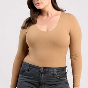 Long Sleeve Scoop Neck Bodysuit | Cinnamon