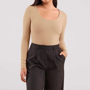 Long Sleeve Scoop Neck Bodysuit | Oat