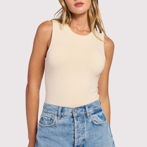 Cotton Stretch Classic Crewneck Tank Bodysuit | Bone