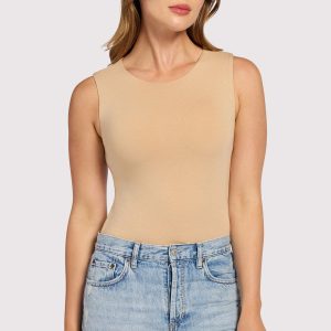 Cotton Stretch Classic Crewneck Tank Bodysuit | Oat