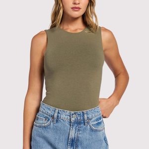 Cotton Stretch Classic Crewneck Tank Bodysuit | Olive