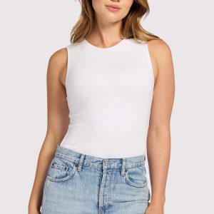 Cotton Stretch Classic Crewneck Tank Bodysuit | White
