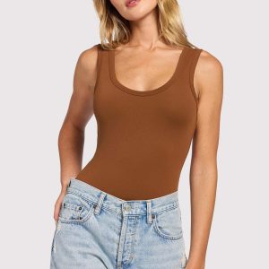 Seamless Scoop Tank Bodysuit | Chocolate