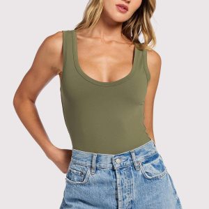 Seamless Scoop Tank Bodysuit | Olive