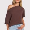 Vintage Cotton Off The Shoulder T-Shirt | Coffee