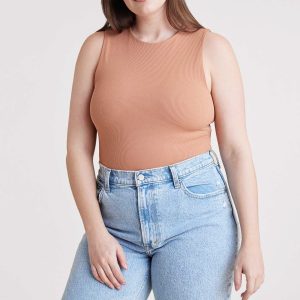 Ribbed Crewneck Tank Bodysuit | Clay