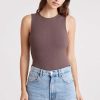 Ribbed Crewneck Tank Bodysuit | Coffee