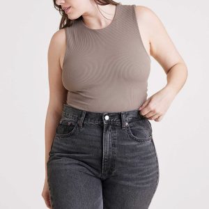 Ribbed Crewneck Tank Bodysuit | Mocha