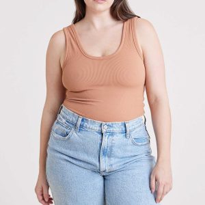 Ribbed Scoop Tank Bodysuit | Clay