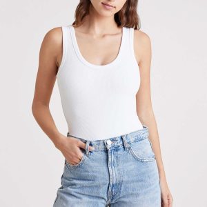 Ribbed Scoop Tank Bodysuit | White