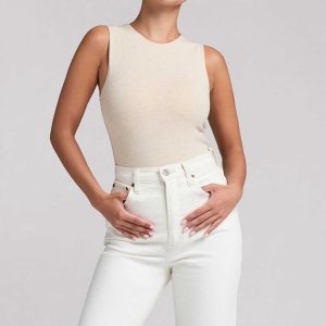 Cotton Stretch Classic Crewneck Tank Bodysuit | Heather Bone