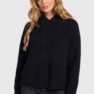 Cozy Knit Ribbed Sweater Hoodie | Black