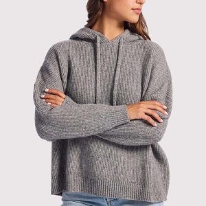 Cozy Knit Ribbed Sweater Hoodie | Charcoal