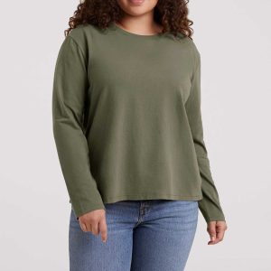 Vintage Cotton Long Sleeve Everyday T-Shirt | Olive