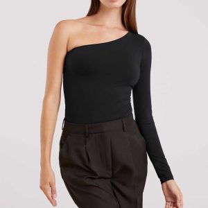 One Shoulder Bodysuit | Black