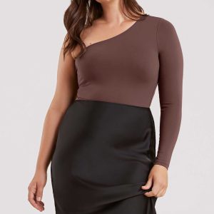 One Shoulder Bodysuit | Coffee