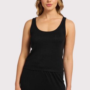 Heart Pointelle Pajama Scoop Tank | Black