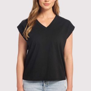 Soft Cotton V-Neck Muscle Tee | Black