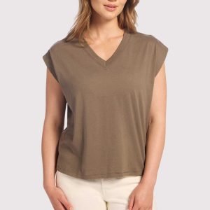Soft Cotton V-Neck Muscle Tee | Mocha
