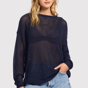 Open Knit Sweater | Navy