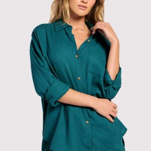 Linen Boyfriend Shirt | Faded Lagoon
