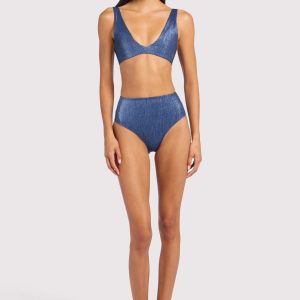 Shimmer High Waist Bikini Bottom | Navy
