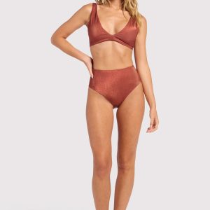 Shimmer High Waist Bikini Bottom | Scarlet