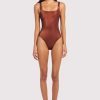 Shimmer Square Neck One Piece | Scarlet