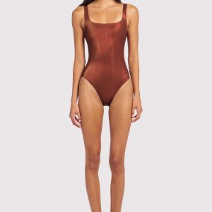 Shimmer Square Neck One Piece | Scarlet