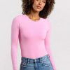 Cotton Stretch Long Sleeve Crewneck Bodysuit | Bubblegum Pink