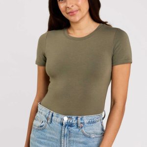 Cotton Stretch Short Sleeve Crewneck Bodysuit | Olive