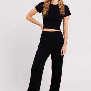 Ribbed Sweater Wide Leg Pant | Black
