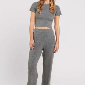 Ribbed Sweater Wide Leg Pant | Charcoal