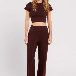 Ribbed Sweater Wide Leg Pant | Coffee