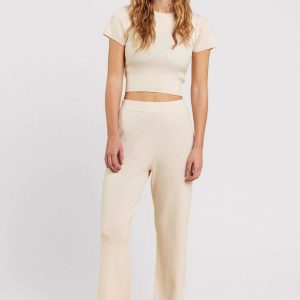 Ribbed Sweater Wide Leg Pant | Heather Bone