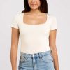 Cotton Stretch Short Sleeve Square Neck Bodysuit | Heather Bone