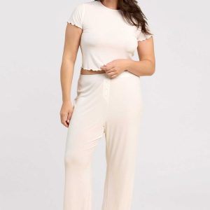 Mini Rib Wide Leg Pant | Pearl