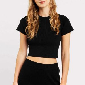 Ribbed Sweater Baby Tee | Black
