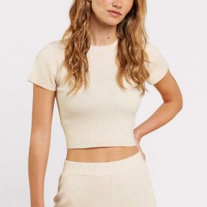 Ribbed Sweater Baby Tee | Heather Bone