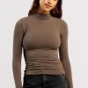 Cotton Stretch Long Sleeve Mock Neck Shirt | Mocha